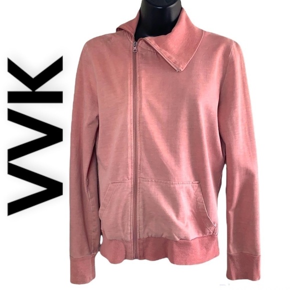VVK Rose Pink 100% Cotton Long Sleeve Full Zip Up Sweatshirt Size M - Picture 1 of 15